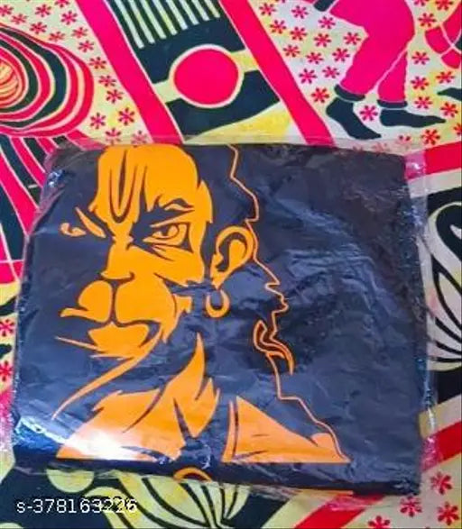 Shree Hanuman printed polyester t-shirt with short sleeves, Indian devotional art design on apparel