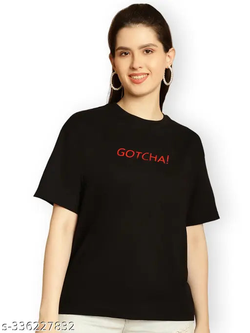 Black cotton printed t-shirt, women's size large
