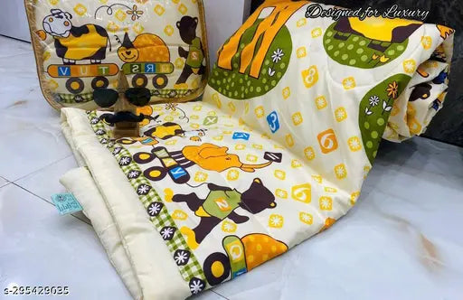 Reversible beige cow print kids comforter, premium glace cotton, soft all-season use (90x60 inches)