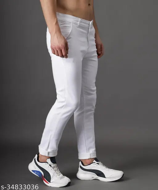 Stylish white cotton blend jeans for women, size 28, 30, 32, 34, or 36 - made in India