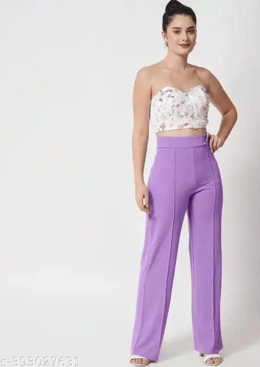 Womens classic high waist bell bottom trousers with 3m fabric in purple color