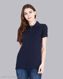 Solid navy blue women's cotton t-shirts (pack of 2), short sleeves, versatile everyday wear from Fleximaa, India