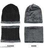 Black knit beanie, fuzzy inside, sold in set of two pairs