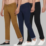 Solid black cotton jeans pack 3, slim fit for men - superior comfort, breathable and stretchy fabric, machine washable