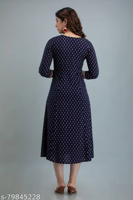 Printed rayon Anarkali kurta, Indian women's fashion in S36M38L40XL42XXL443XL464XL485XL - three-quarter sleeve style