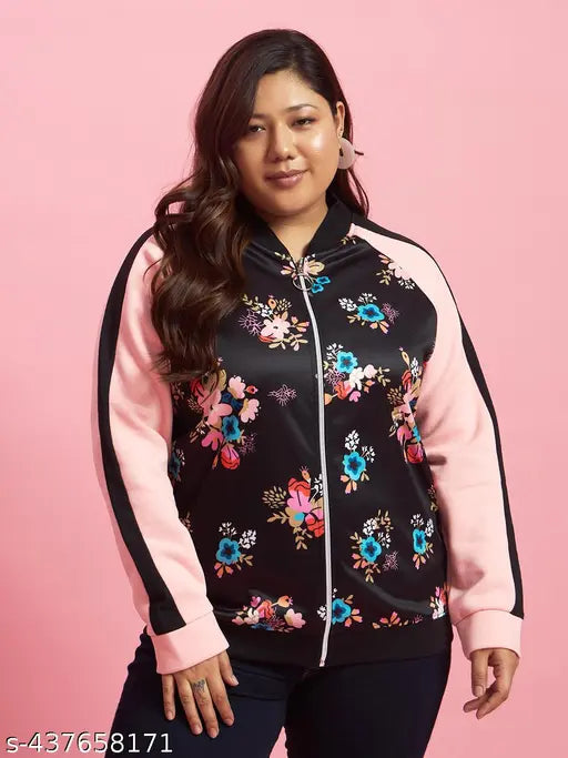 Fleece, color-block printed women's sweatshirt with black Chinese collar - sizes XXXL to 6XL (various dimensions)