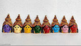 Metal Lakshmi face set (8 pieces, 6.5 inches each) for festivals and home altars, Indian God idol decor