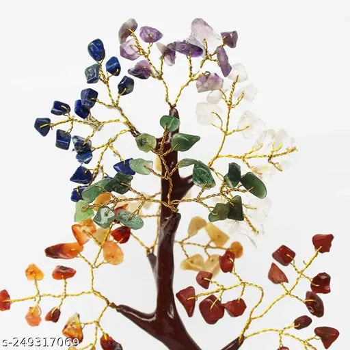 Swara Agate gemstone crystal Bonsai tree with 7 Chakras, natural color variations, set of 100 beads, size 67 inches, home office decor, good luck charm, spiritual gift, wealth & prosperity attractor, feng shui symbol, Reiki healing energy