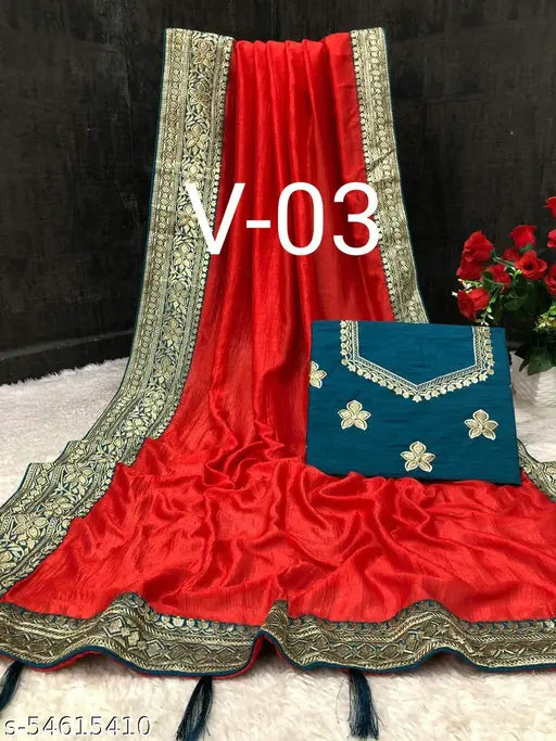 Vichitra Silk saree with heavy lace border embroidery, amazing color combination for women. India origin