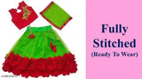 Embroidered cotton blend lehenga choli dupatta set for girls, fully stitched in net fabric with floral design, India origin