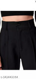 Cotton Lycra ANARA FASHIONN trousers, solid color, 2 front pockets, women's regular length, high-rise style (size 28/30/32/34/36)