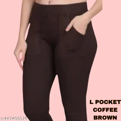 Cotton blend solid Women's jeggings for yoga and activewear, elastic waistband, breathable and stretchy fabric