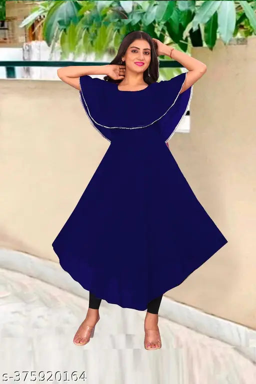 Elegant blue frstive and daily wear kameez, embroidered detailing, side front closure, mid-thigh length