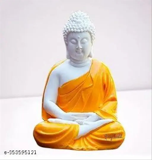 Handcrafted premium orange and white polymarble meditation Buddha statue (5 inch height), beautiful masterpiece for mindfulness practice