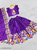 kids satin lehengha choli set with floral print, sleeveless, available in various sizes from 0-12 years old, Indian origin