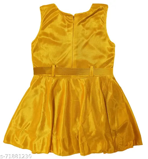 Shiny Lycra baby girls knee-length party dress, solid pattern in maroon, purple, yellow, navy - India