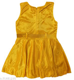 Shiny Lycra baby girls knee-length party dress, solid pattern in maroon, purple, yellow, navy - India