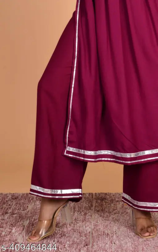 Rayon nayra cut kurta with palazzo set, solid color Indian ethnic wear for women's casual and formal occasions