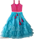 Designer satin lehenga choli in light blue net dupatta, sleeveless, for girls' party wear