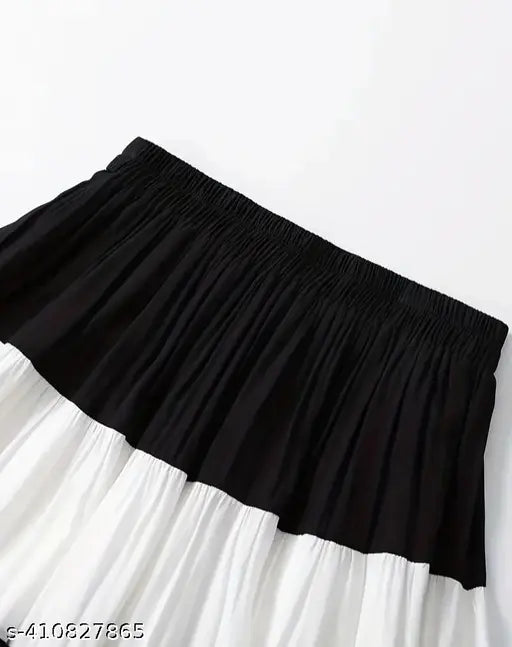 Multi-colored long skirt, patterned fabric, mid-calf length