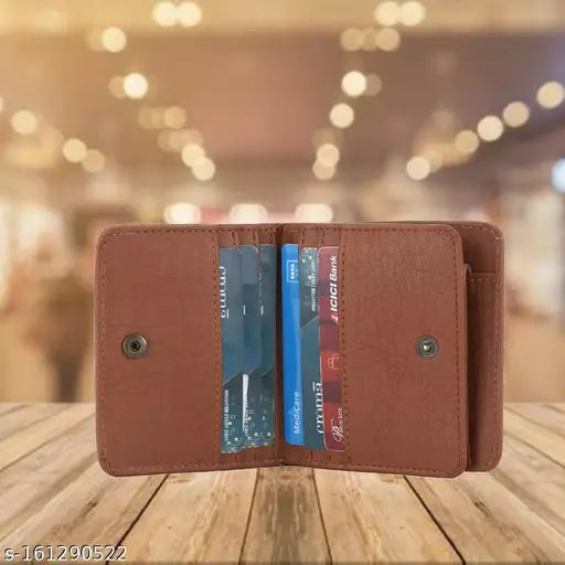 Tan faux leather wallet with 2 compartments, modern design, perfect for daily use or gifting