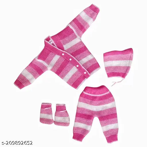 Multicolor cotton blend striped pyjama set with cap, mittens for baby boys and girls, Indian origin