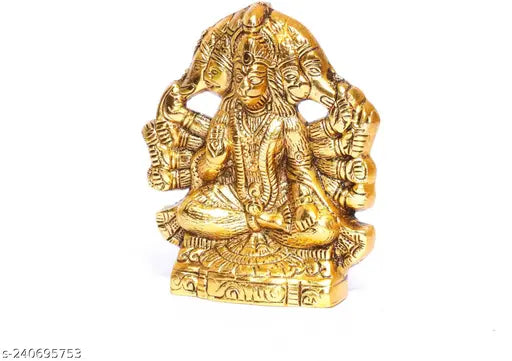 Golden finish Panchmukhi Hanuman statue, metal handcrafted for pooja & home decor, Afghan white metal with antique finish