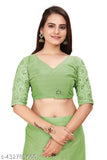 Shimmer georgette saree with unstitched blouse, green and gold