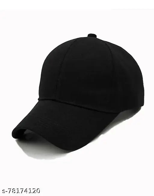 Plain black cotton baseball cap, suitable for men, boys, women, and girls. Perfect for parties, weddings, casual or formal events, great for sports. Made in India." (124 characters)