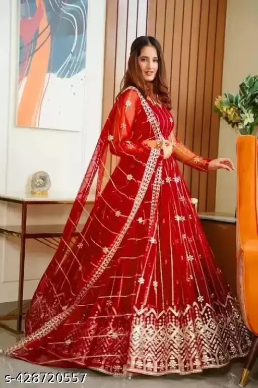 Embroidered net lehenga set, Kashvi Voguish women's fashion, free size Indian traditional wear" (123 characters)