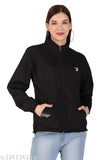 PU women's full-sleeve windcheater, solid pattern, warm inner lining, available in M, L, XL