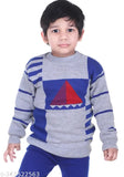 Boys wool sweater set with long sleeves, printed net pattern. Luxurious woolen sweater for boys in various sizes from 9-12 months to 1-2 years. Made in India