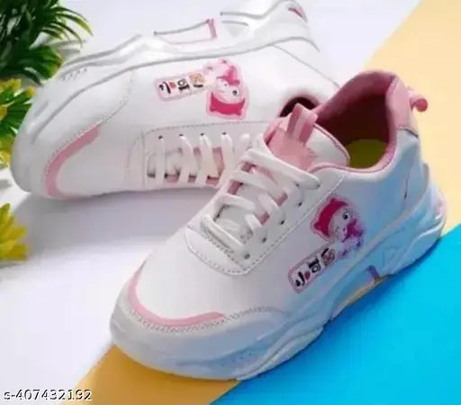 Stylish kids girls mesh shoes in solid pattern, PVC sole, lace-up fastening, available in sizes 3-8 from India