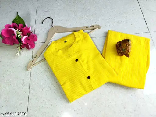 Women's cotton kurta Katha sets, solid color three-quarter sleeves with pants set, single size available (e.g., M, L, XL, XXL)