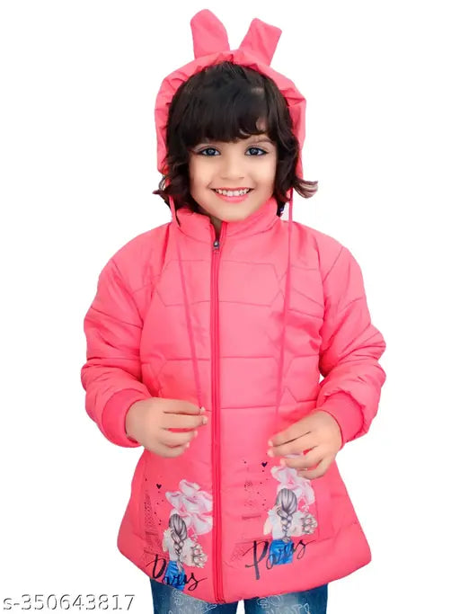 Pink, quilted, hooded baby girl jacket