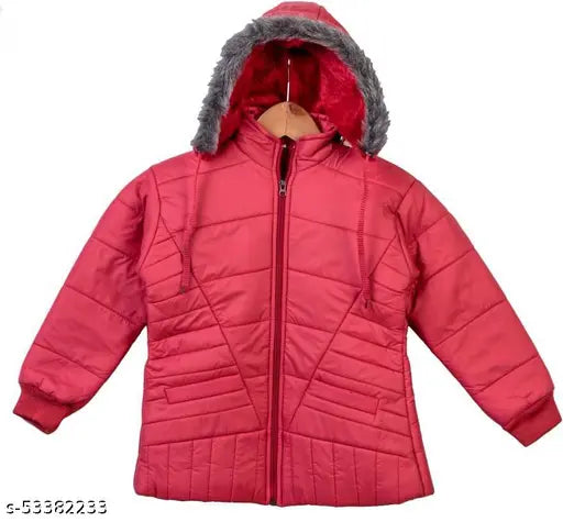 Pink puffer jacket with faux fur hood