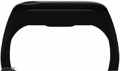 Digital watch with black strap and gray screen