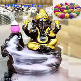Resin Ganesha Water Fountain Burner with smoky effect, features 30 incense cones. Handcrafted Indian home decor item