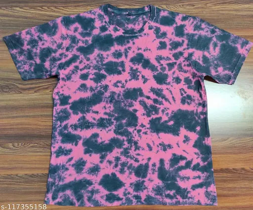 Mens tie-dye cotton short sleeve t-shirt, printed pattern on display, various sizes available from S to XXL, origin India