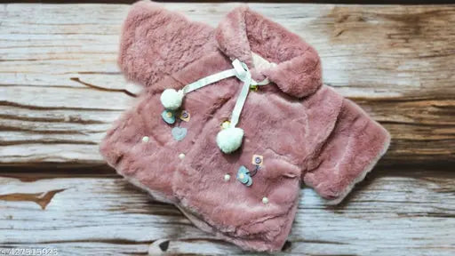 Lavender faux fur cape or coat, plush pompom, winter outerwear