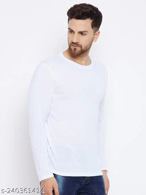 White, cotton, regular fit, casual men's t-shirt from London Crew (S: 38in/26in, M: 40in/27in, L: 42in/28in, XL: 44in/29in, XXL: 46in/30in) - Made in India