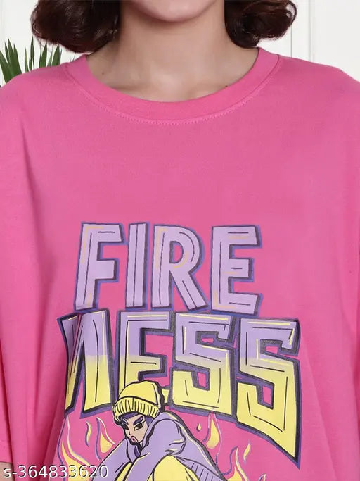 Women's oversized loose fit printed cotton front and back t-shirt