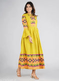 Lime color rayon printed Anarkali kurti with three-quarter sleeves, India origin