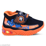 Orange and black casual sneaker for kids, featuring a playful design with an LED light on the sole