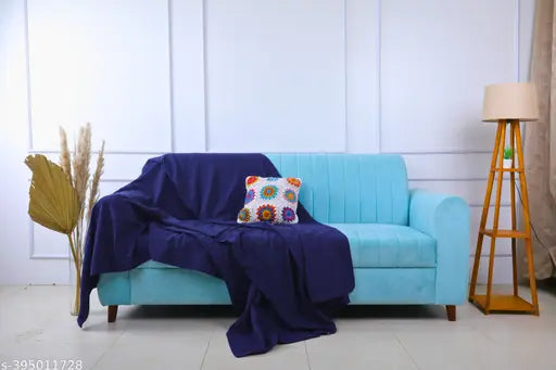 Dark blue, 100% cotton sofa throw blanket (66x90 inches), perfect for single beds and multipurpose use