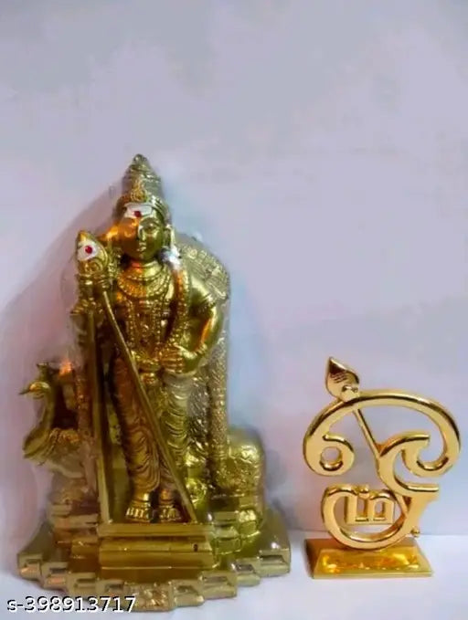 Poly resin, 3-inch Murugan statue featuring 'Murugar om' - Indian god idol with positive energy