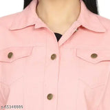 Denim full sleeve women's jacket, solid color with buttons - trendy Indian style