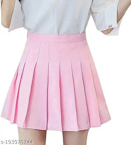 Cotton high-waist pleated mini skirt for women, solid net pattern in various sizes from 24 to 34 inches (e.g., 28, 30). Made in India