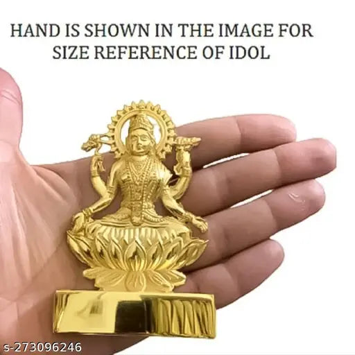 Metallic Maha Lakshmi idol for pooja and car dashboard, Indian-made, 11cm x 11cm x 7cm
