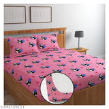Soniasaa Branded multi-color cotton 240TC elastic fitted double bedsheet with 2 pillow covers, ideal for summer, machine washable